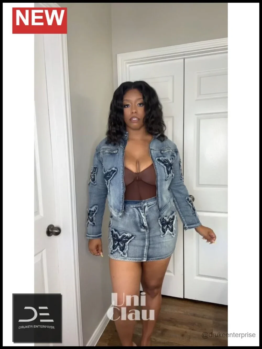 Denim 2 Piece Skirt Set Cropped Jacket Y2K Streetwear